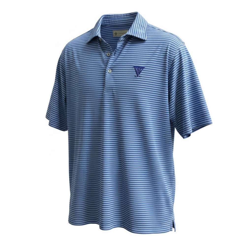 Donald Ross Men's Blue and White Striped Performance Golf Polo Shirt